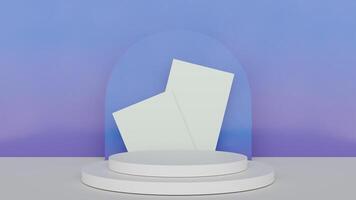 A white pedestal with a cube on top of it photo