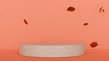 An empty pedestal on a pink background with red petals photo