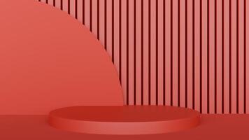 Red background with a podium and a red wall photo