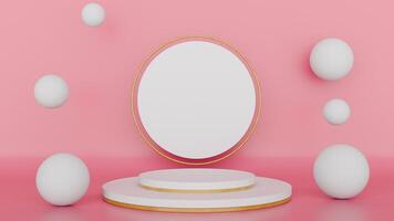 3d render of a mirror and white eggs on a pink background photo