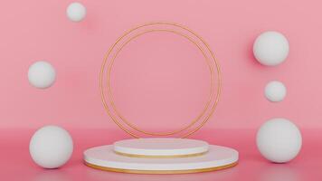 3d render of a round oval frame on a pedestal with white eggs photo