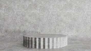 A concrete table in front of a wall photo
