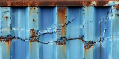A rusty metal wall with blue paint photo