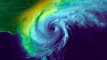 High-tech satellite probes and sensors capture real-time data of a powerful hurricane forming in the Atlantic, impacting coastal areas and aiding climate monitoring and weather forecasting. photo