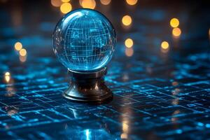 Futuristic Digital Technology Concept with a Crystal Ball and Global Network photo