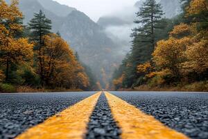 Autumn Mountain Road - Serene Landscape for Travel Posters and Nature-Themed Designs photo