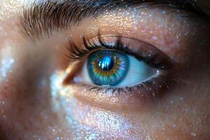 Glittering Eye Close-Up Bright Colors and Intricate Detail for Artistic Design photo