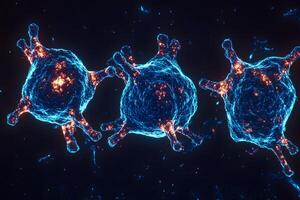 Futuristic Sci-Fi Tech Visualization of Microscopic Viral or Cellular Structure photo