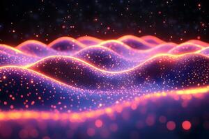 Futuristic Abstract Neon Waveforms with Vibrant Particles for Digital Design and Tech Art photo