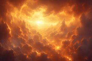 Radiant Skyscape with Dramatic Fiery Clouds at Sunset for Inspirational Design and Poster Art photo