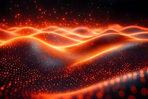 Futuristic Digital Landscape of Glowing Waves and Particles for Abstract Design photo
