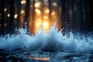 Dynamic Ocean Waves at Sunset in Forest Setting for Nature and Calm Concepts photo