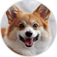 A corgi dog smiling in a circle photo
