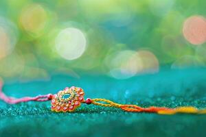A colorful rakhi on a green background photo