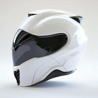 A white motorcycle helmet with black and white accents. photo