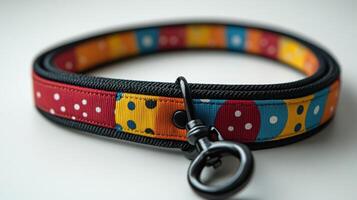 A colorful dog collar with a black buckle photo