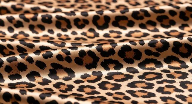 Luxurious leopard print silk fabric with elegant folds and shiny texture photo