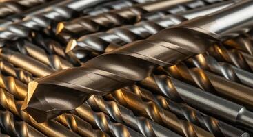 A close up view of numerous metal drill bits used for construction and industrial work photo