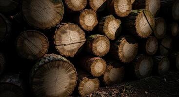 Close up view of a large pile of freshly cut logs showing wood texture photo