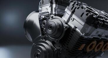 Close up of a powerful and modern metallic car engine, showcasing advanced automotive technology. photo