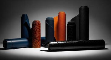Collection of high quality rolled leather materials in various colors and textures photo