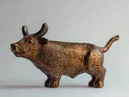Bronze bull statue with circuit board pattern photo