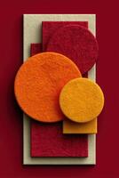 Abstract geometric composition with circles and squares on red photo