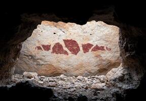 Ancient cave painting with red ochre rock art photo