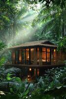 A beautiful dwelling nestled into the tropical jungle canopy photo