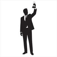 Silhouette of businessman holding erlenmeyer flask upward symbolizing innovation and success in science vector