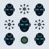 Futuristic robot heads and network icons illustration artificial intelligence concept design vector