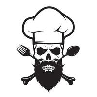 Skull chef wearing hat with spoon fork and crossbones isolated vector