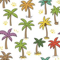 Seamless pattern of cartoon tropical palm trees illustration colorful design vector