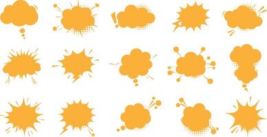 Collection of orange comic speech bubbles and thought clouds design elements for creative projects vector