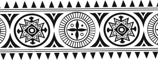 Polynesian tribal border design featuring geometric motifs and triangle accents in black and white vector