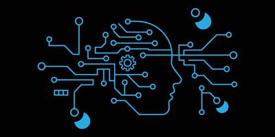 Artificial intelligence conceptual illustration with circuit board connections forming a human head shape vector