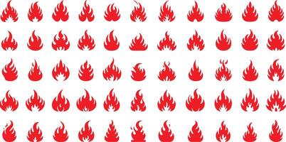 Collection of red fire flame icons set in various shapes isolated on white vector