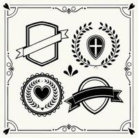 Collection of black and white vintage style emblems and decorative frame designs vector