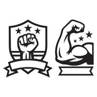 Strong arm and fist symbol set in black and white illustrations vector