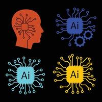 Artificial intelligence concept with circuit board and head silhouette on black background vector