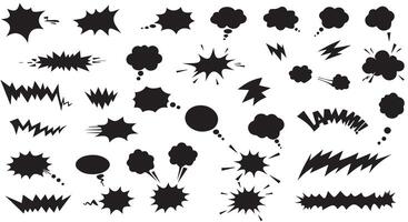 Comic speech bubbles set with explosion effect elements in black and white vector