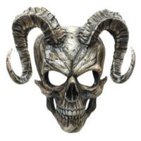 Dark Tribal Skull Mask with Grotesque Horns and Crumbling Bone Texture Isolated on Transparent Background png