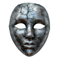 Silver Cracked Masquerade Mask with Distressed Surfaces and Empty Eyes Isolated on Transparent Background png