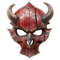 Sinister Horned Mask with Red Lava Cracks and Carved Skull on Transparent Background png