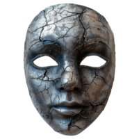 Aged Venetian-Style Masquerade Mask with Distressed and Crumbling Silver Surface Textures Isolated on Transparent Background png