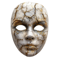 Artistic Broken Venetian Mask with Metallic Gold Cracks on a Transparent Background png