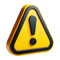 Warning Sign Yellow Triangle 3D Alert Icon with Exclamation Mark on Transparent Background png