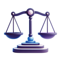 3d Saldo escala com azul e roxa gradiente para justiça, igualdade, legal conceitos, e justiça temas dentro digital e educacional projetos png