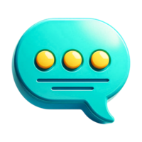 Turquoise 3D Speech Bubble Icon with Three Yellow Dots and Text Lines for Digital Communication and Messaging Graphics png