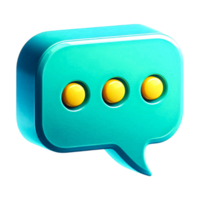 3D Cartoon Chat Bubble with Yellow Typing Dots Turquoise Speech Icon Isolated on Transparent Background for Messaging and Communication Design png